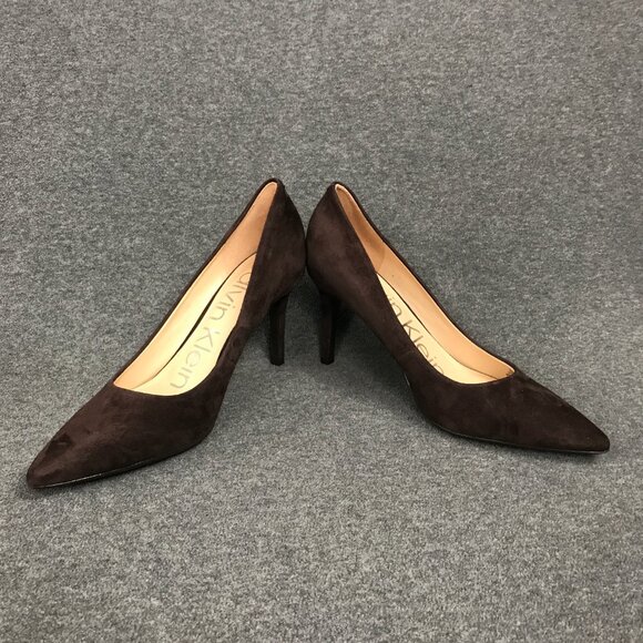 Calvin Klein Gayle Suede Pumps High Heels 3.5 Inch Stiletto Chocolate Brown 7.5 - Picture 2 of 8